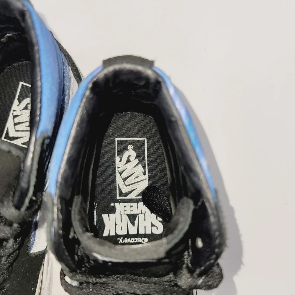 VANS High Top Shoes Women's Sz 5.5 M Sk8m Shark week Hi X Black Blue Sneakers